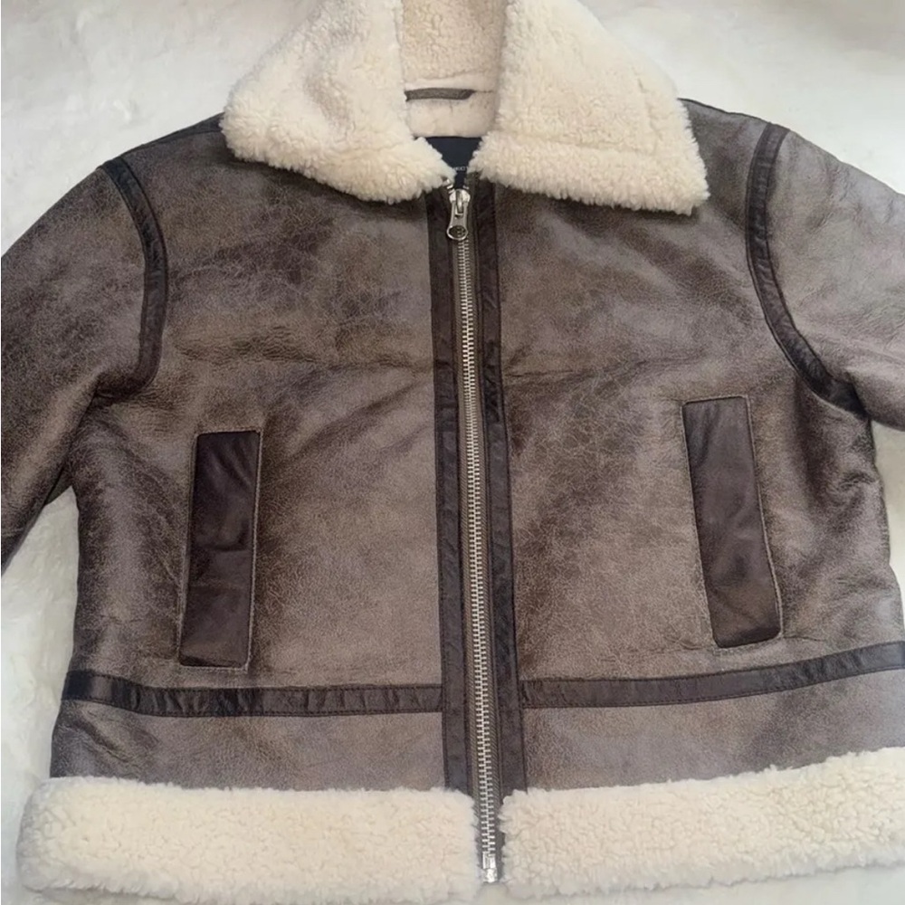 French Connection Black and Cream Shearling Jacket